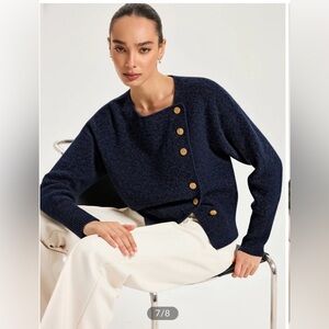 Commense Dark Blue Buttoned Women's Cardigan